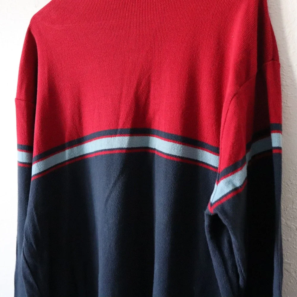 Old Navy Mens Red Navy Blue Stripe V Neck‎ Long Sleeve Sweater XL Cotton Vintage
